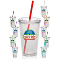 16 Oz. Clear Double Wall Acrylic Tumbler w/ Color Straw
